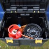 Inside of rear tow-bar-mounted storage box, showing portable BBQ. Inside of rear tow-bar-mounted storage box, showing portable BBQ.