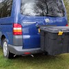 Rear tow-bar-mounted storage box. Rear tow-bar-mounted storage box.